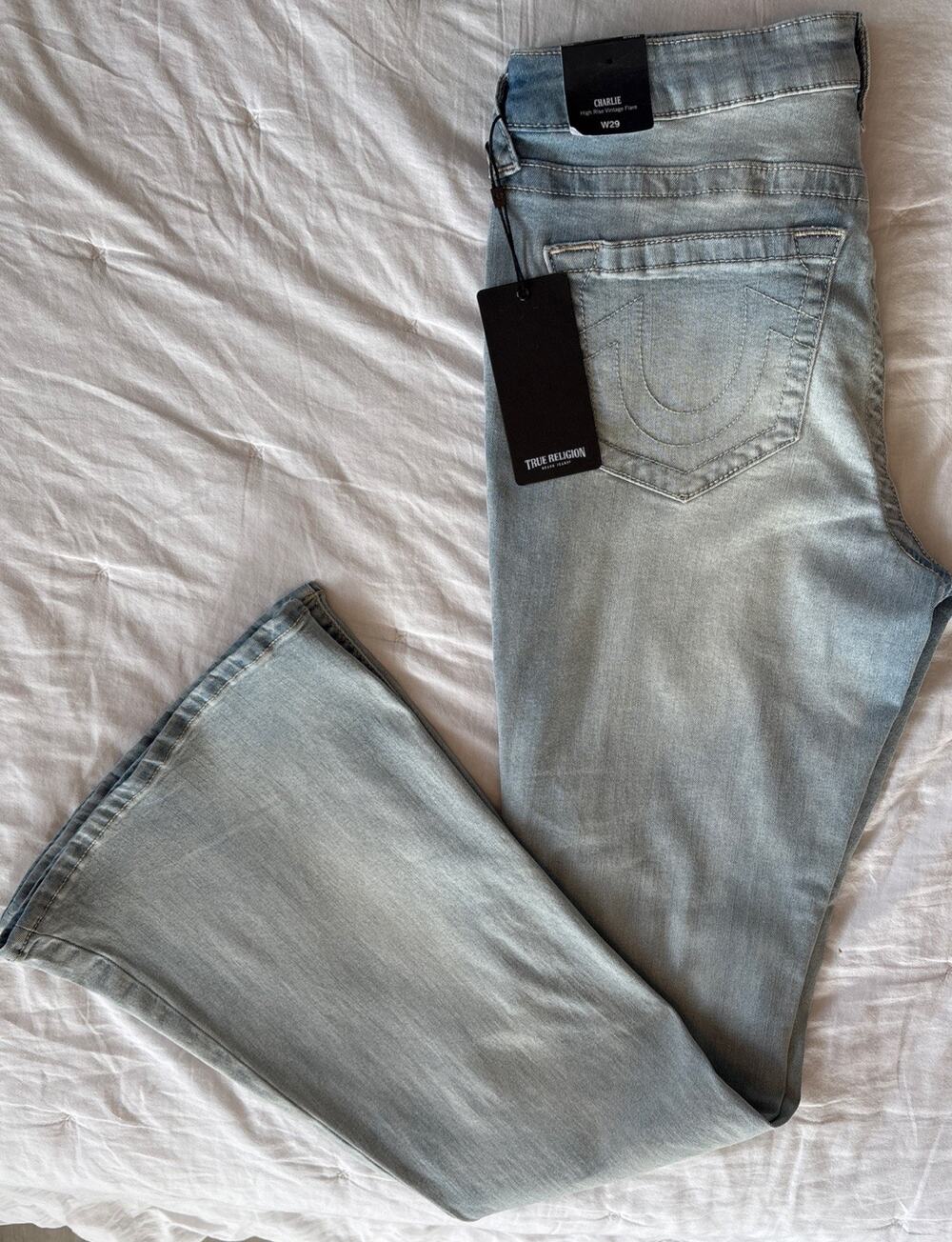NWT True Religion Charlie High Rise Vintage Flare Blue Jeans Women’s Size 29 HTF